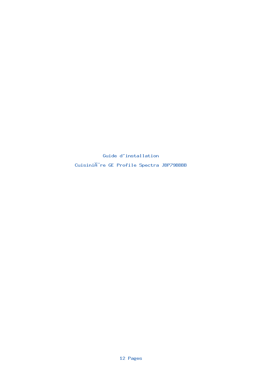 Page 1 de la notice Guide d'installation GE Profile Spectra JBP79BBBB