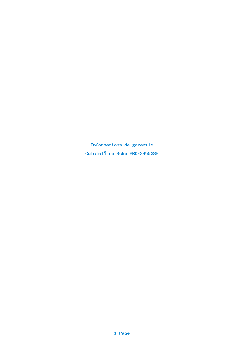 Page 1 de la notice Informations de garantie Beko PRDF34550SS