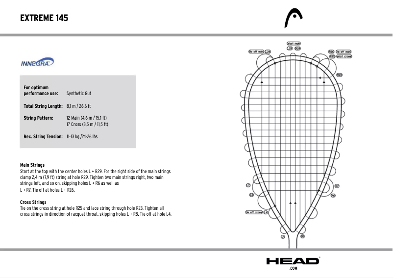 Page 1 de la notice Manuel utilisateur HEAD Extreme 145