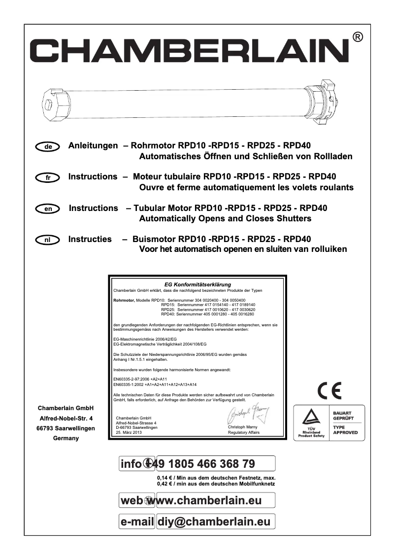 Page 1 de la notice Manuel utilisateur Chamberlain RPD40
