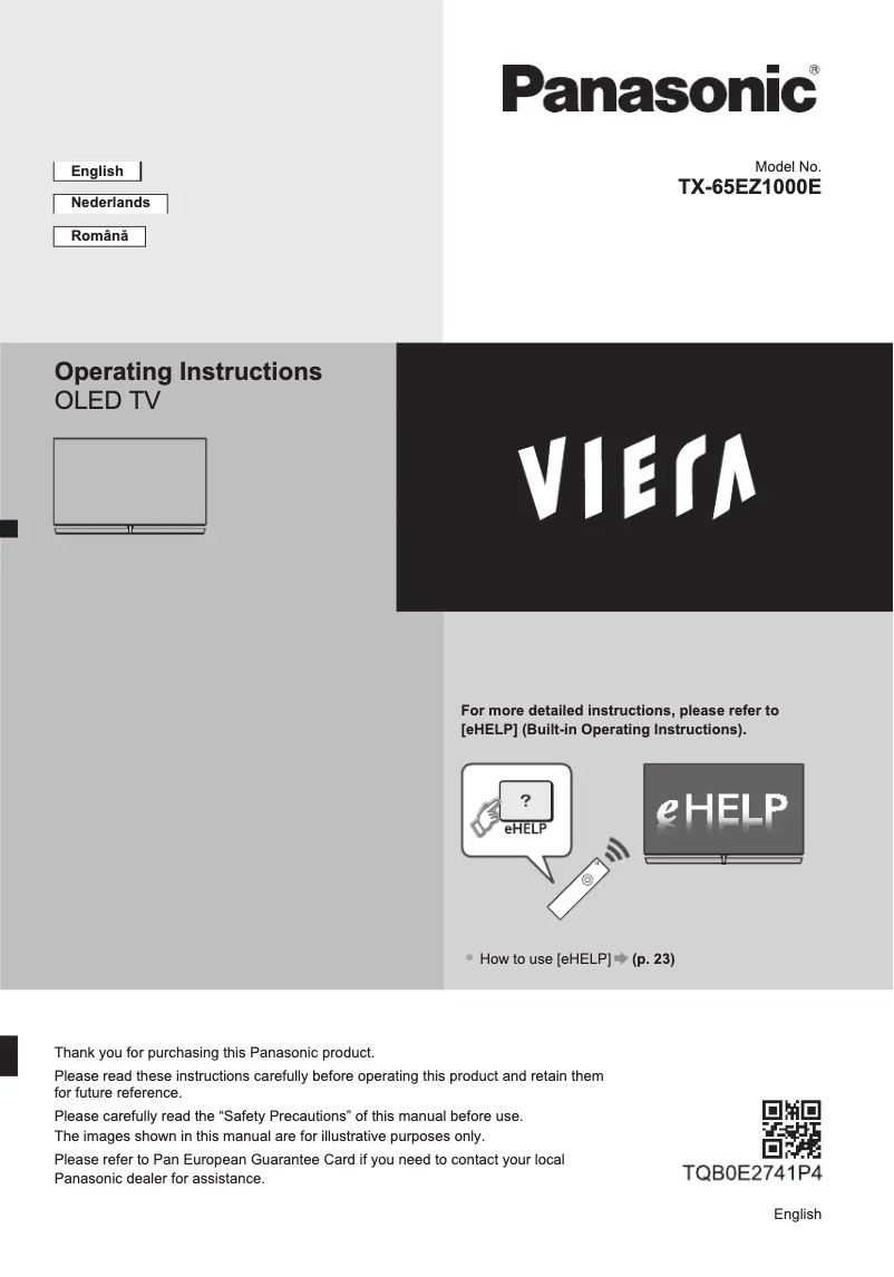 Page 1 of the manual Quick Start Guide Panasonic Viera TX-65EZ1000E