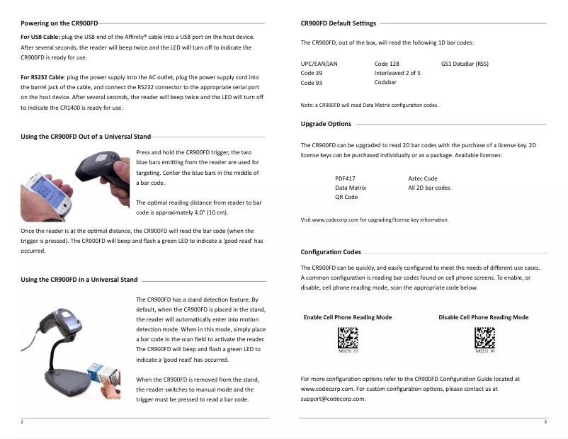 Page 1 de la notice Manuel utilisateur Code CRD900FD