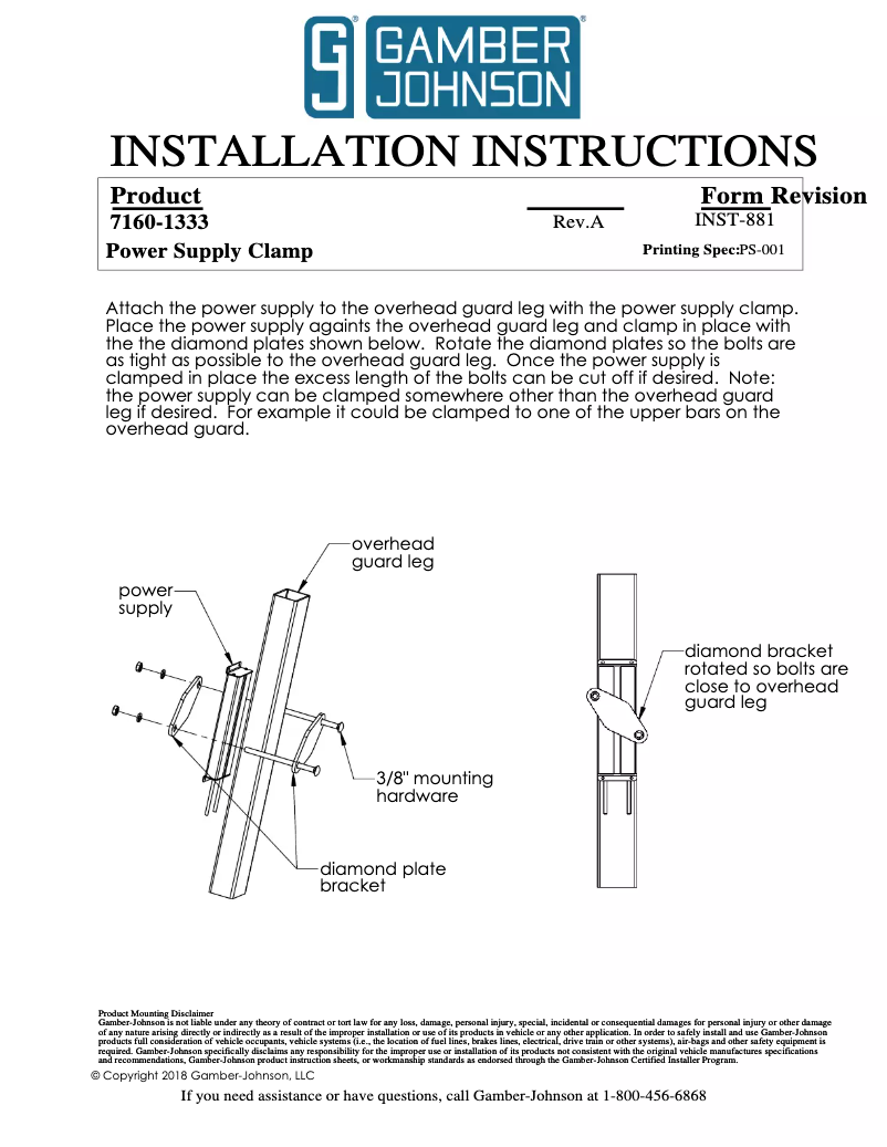 Page 1 de la notice Manuel utilisateur Gamber-Johnson 7160-1333
