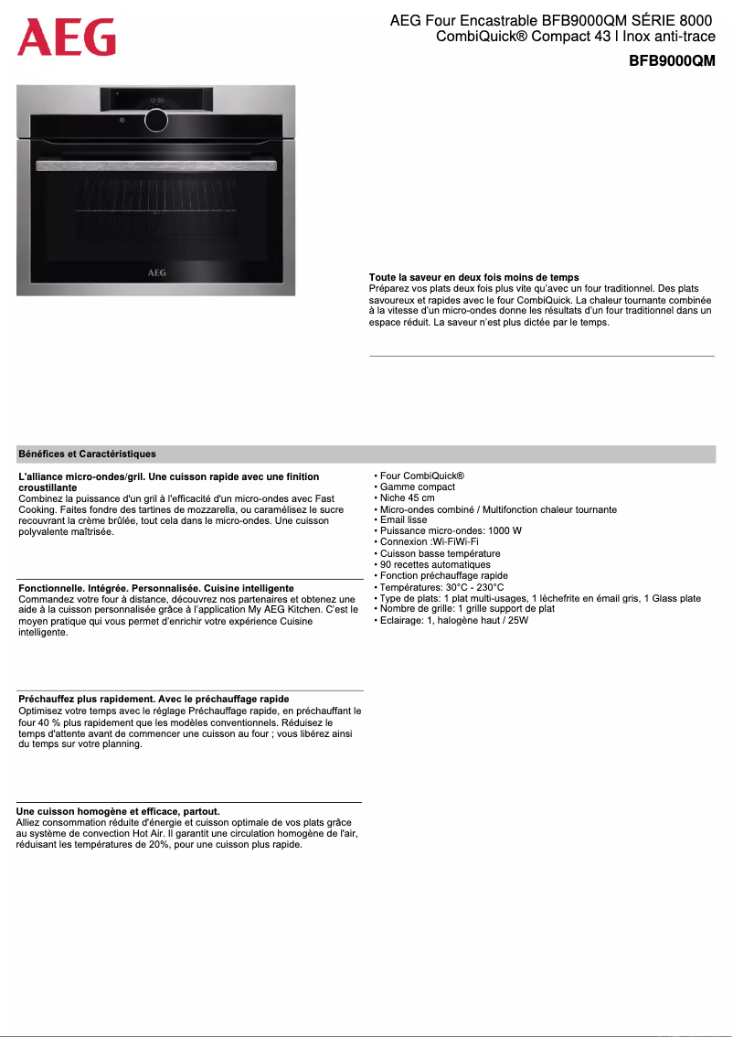 Page 1 de la notice Fiche technique AEG BFB9000QM
