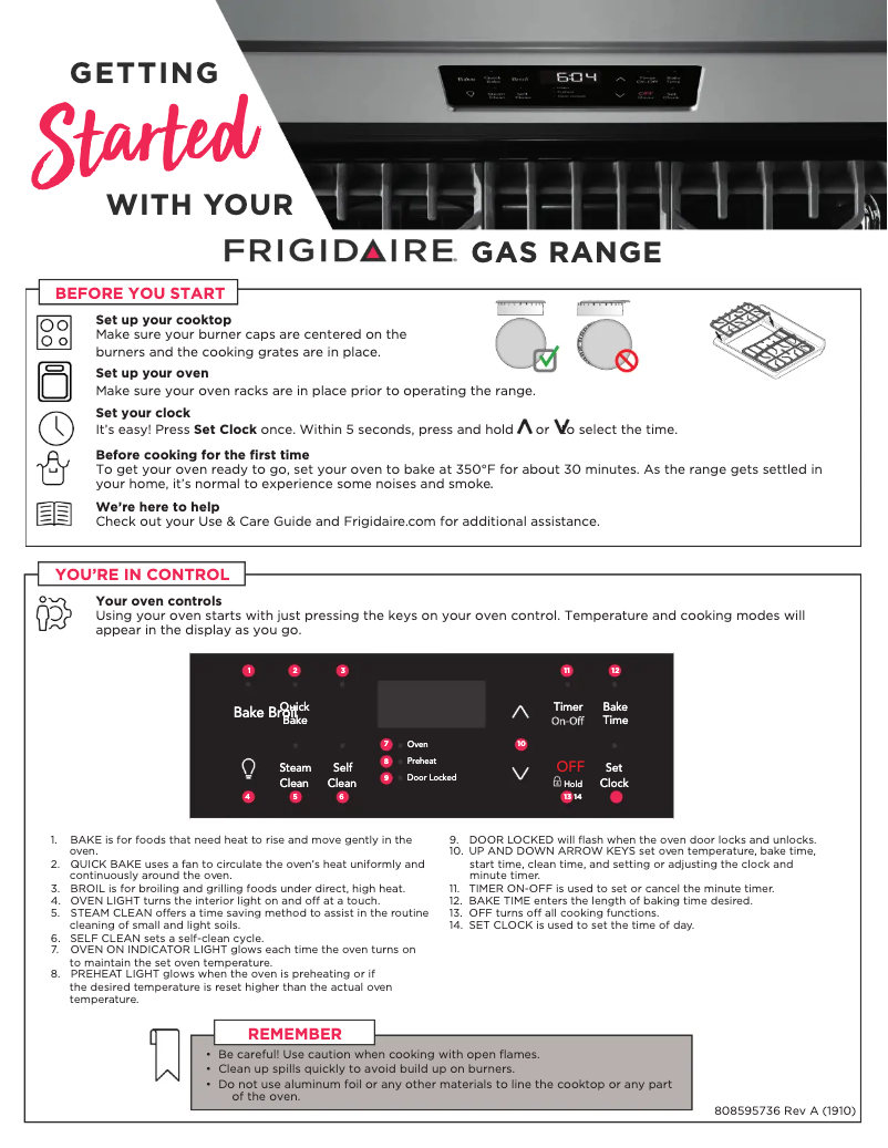Page 1 de la notice Guide de démarrage rapide Frigidaire GCRG3038AD