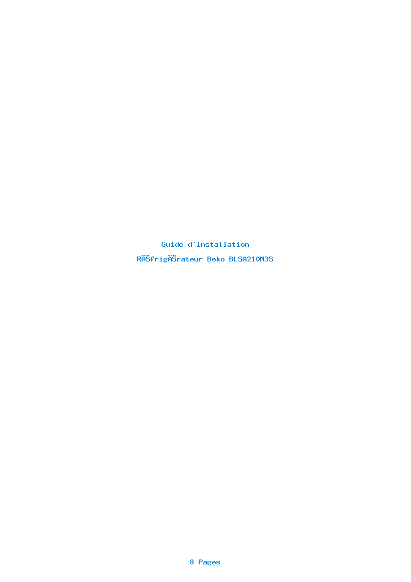 Page 1 de la notice Guide d'installation Beko BLSA210M3S