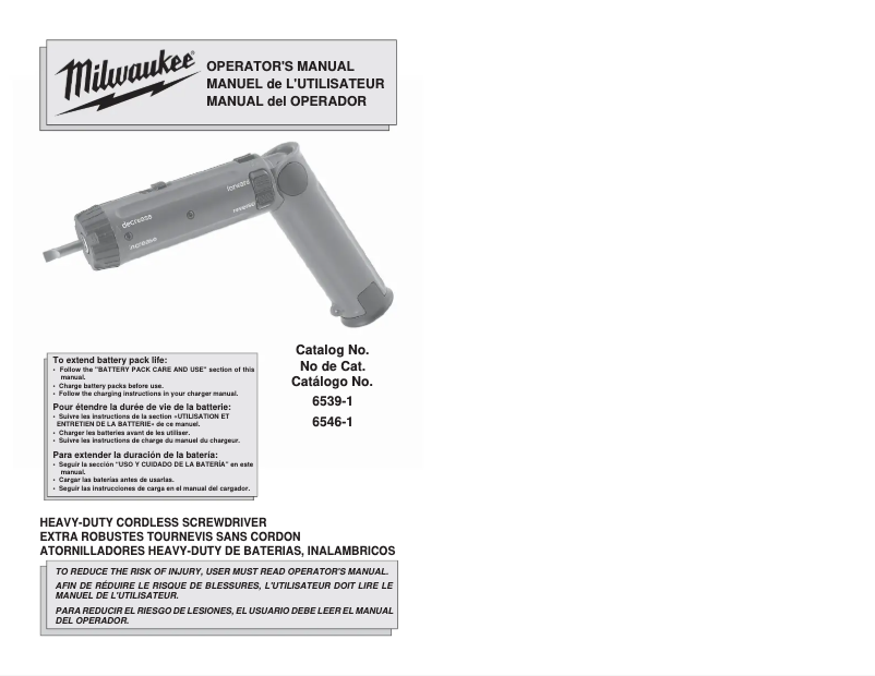 Page 1 de la notice Manuel utilisateur Milwaukee 6547-22