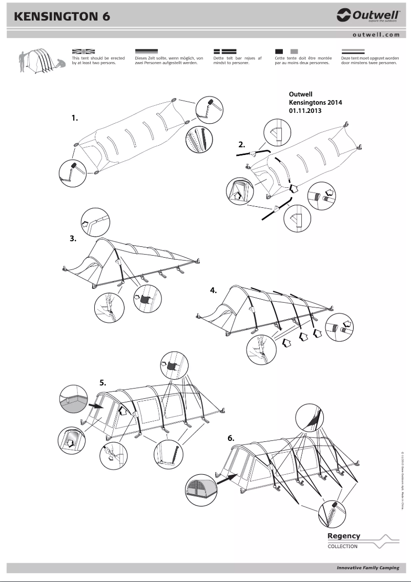 Page 1 de la notice Manuel utilisateur Outwell Regency Kensington 6