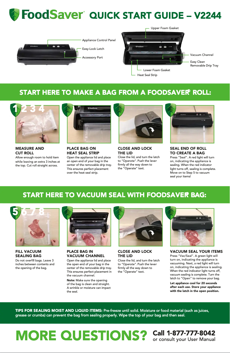 Page 1 de la notice Guide de démarrage rapide FoodSaver V2222