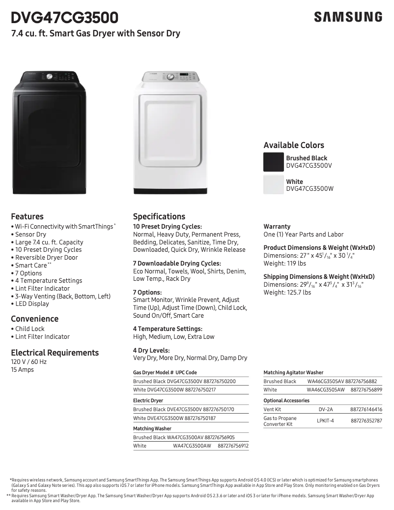 Page n°1 - Fiche technique Samsung DVG47CG3500V