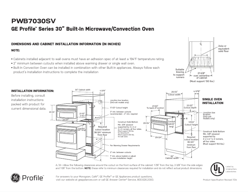 Página 1 del manual Ficha técnica GE Profile PWB7030SVSS