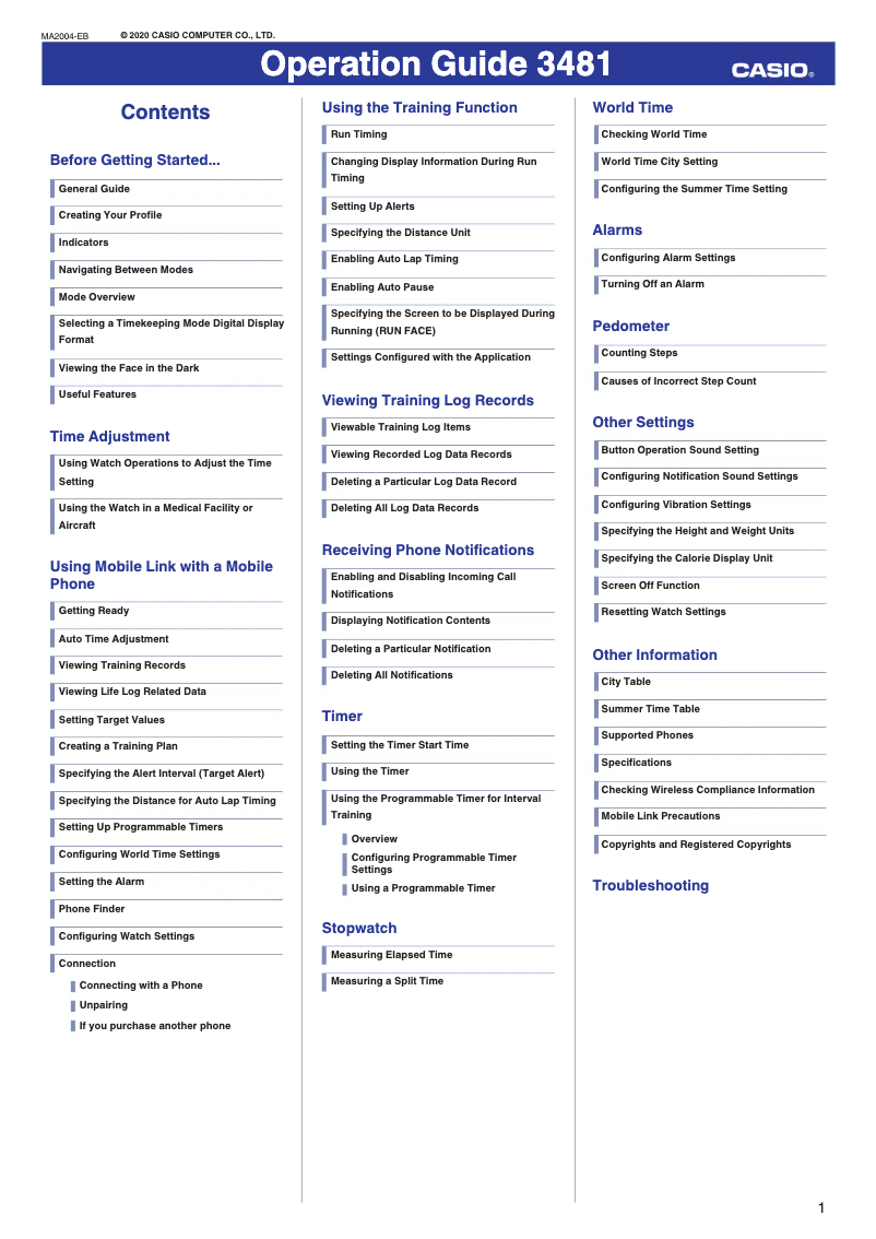 Page 1 de la notice Manuel utilisateur Casio G-Squad GBD100-1A7