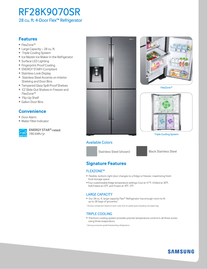 Página 1 del manual Ficha técnica Samsung RF28K9070