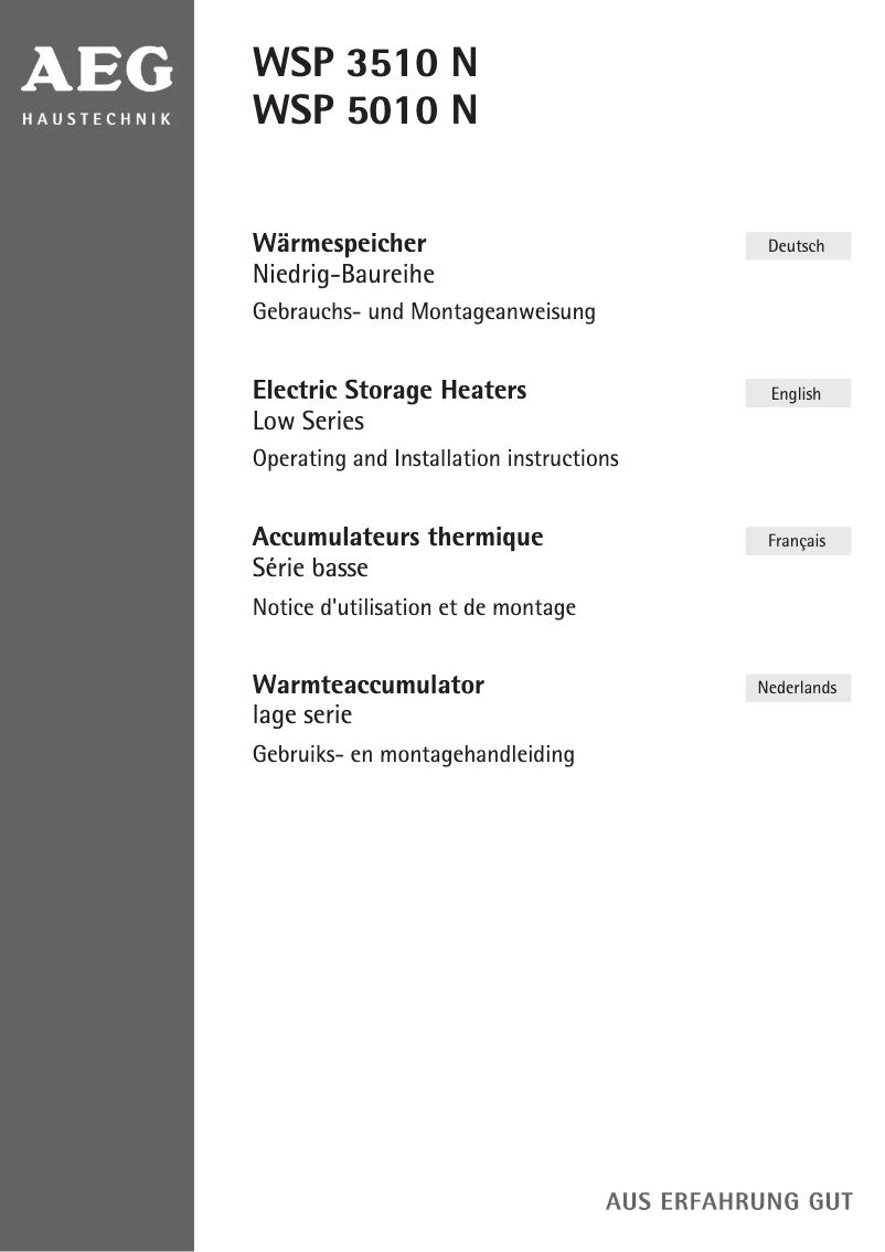 Page 1 de la notice Manuel utilisateur AEG WSP 3510 N