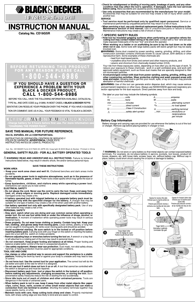 Page 1 de la notice Manuel utilisateur Black & Decker CD18GSR