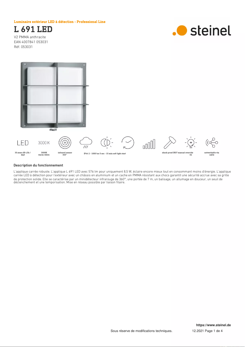 Página 1 del manual Ficha técnica Steinel L 691 LED