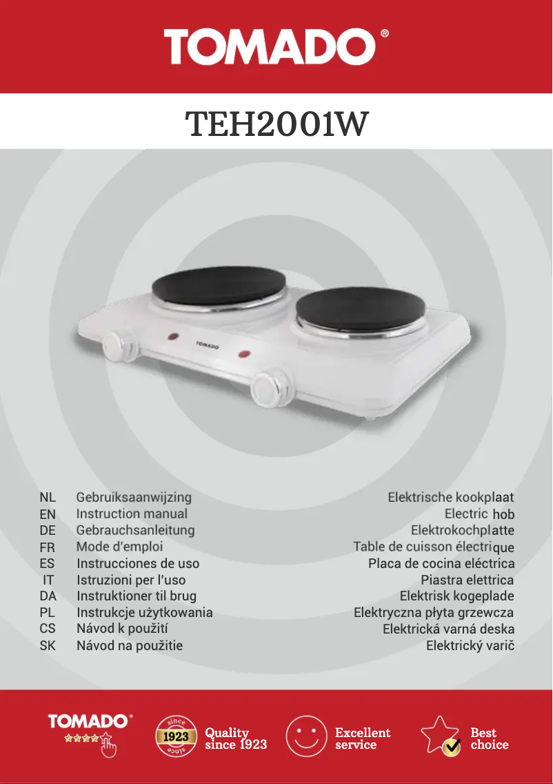 Page 1 de la notice Fiche technique Tomado TEH2001W