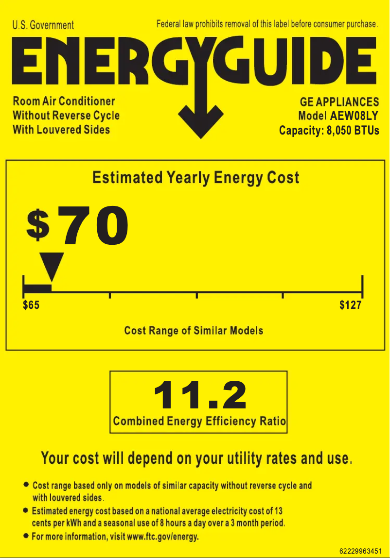 Página 1 del manual Etiqueta energética GE AEW08LY