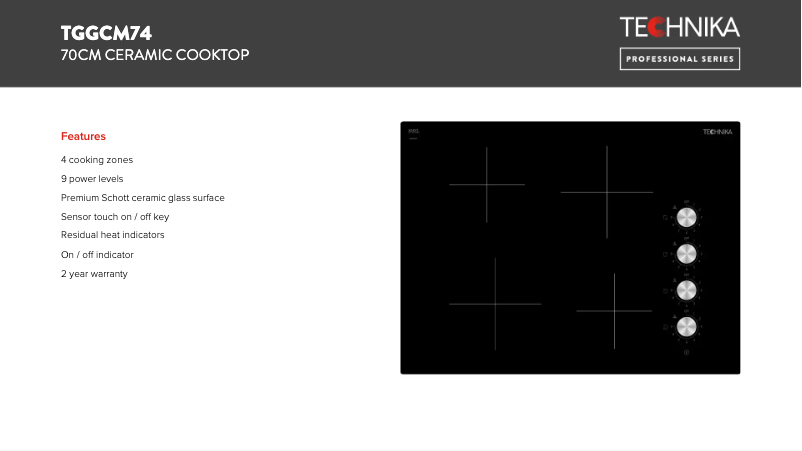 Page 1 of the manual Technical Sheet Technika TGGCM74