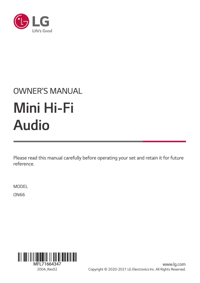 Page 1 de la notice Manuel utilisateur LG ON66