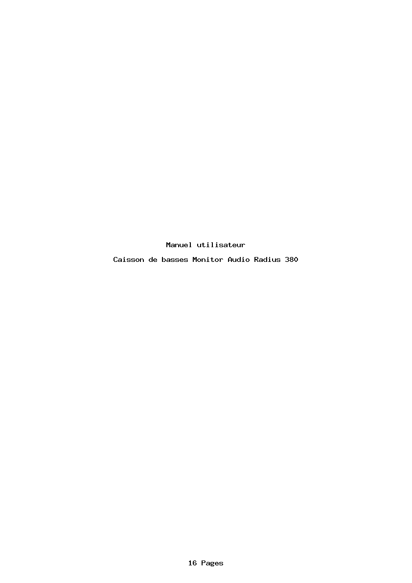Page 1 de la notice Manuel utilisateur Monitor Audio Radius 380