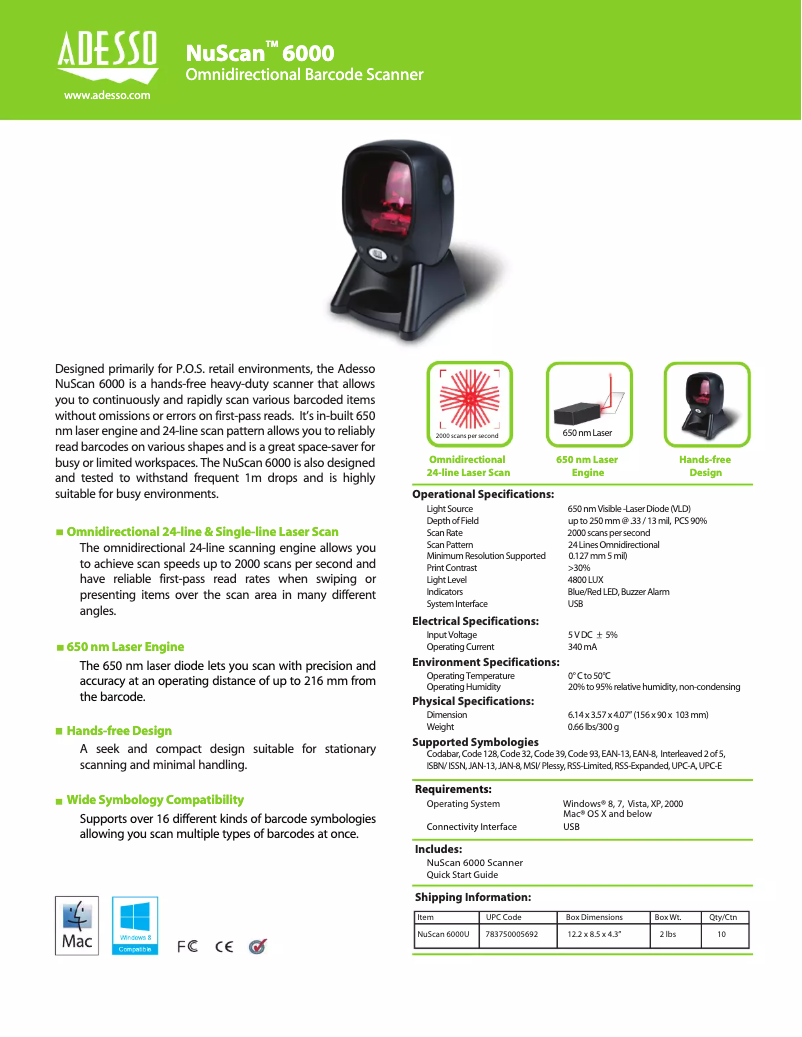 Page 1 de la notice Manuel utilisateur Adesso NuScan 6000