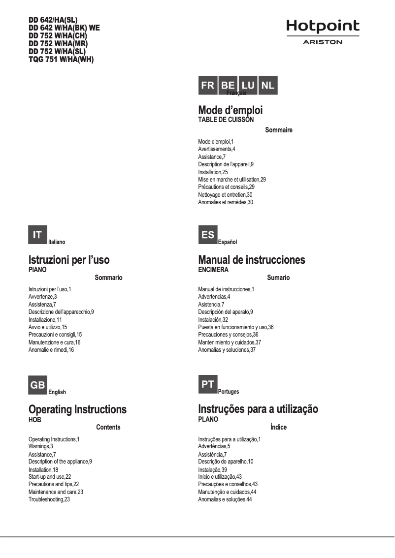 Page 1 de la notice Manuel utilisateur Hotpoint Ariston TQG 751 W/HA(WH)