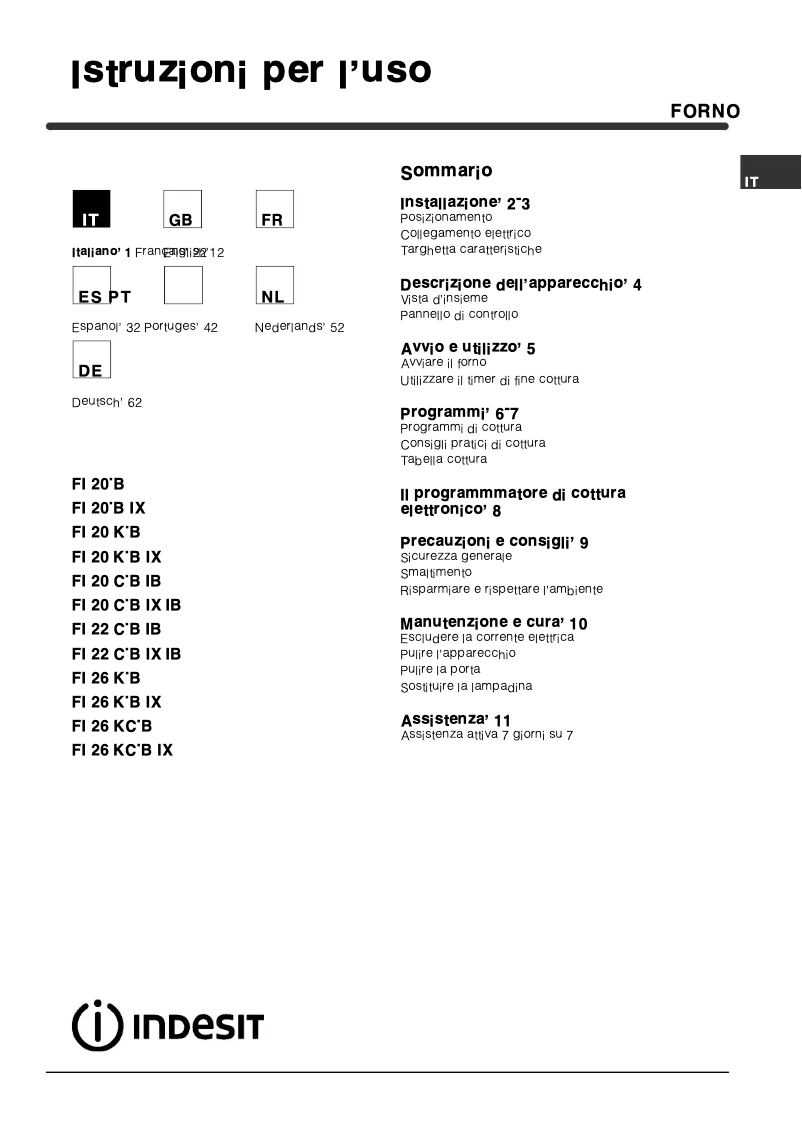 Página 1 del manual Manual de usuario Indesit FI 26 K.B IX