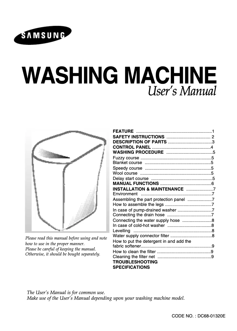 Página 1 del manual Manual de usuario Samsung WA10K2Q