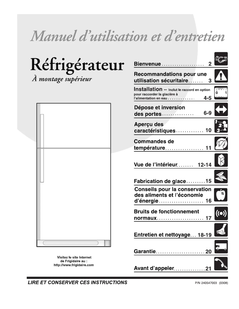 Page 1 de la notice Manuel utilisateur Frigidaire FRT18H6CSB