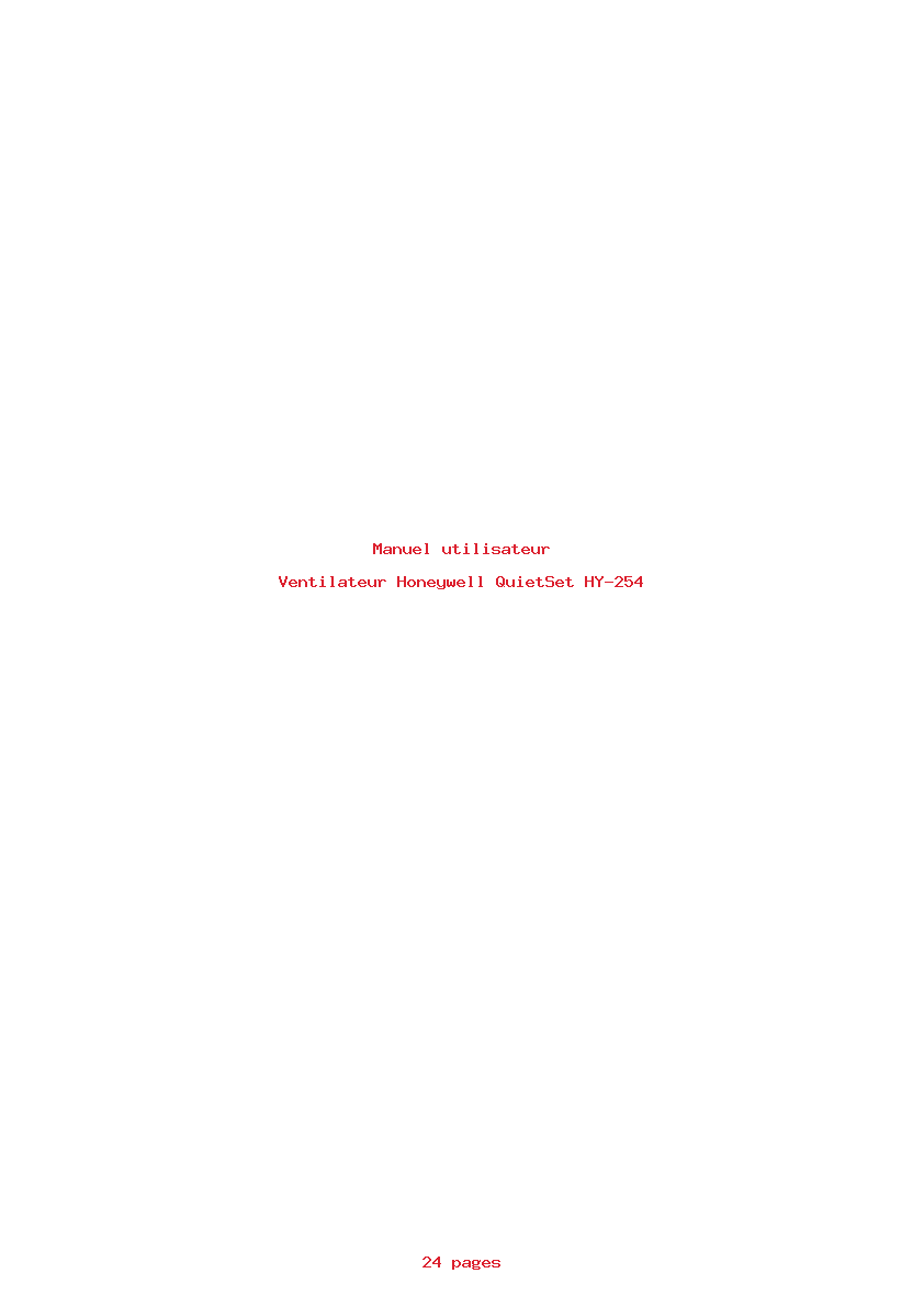 Page 1 de la notice Manuel utilisateur Honeywell QuietSet HY-254