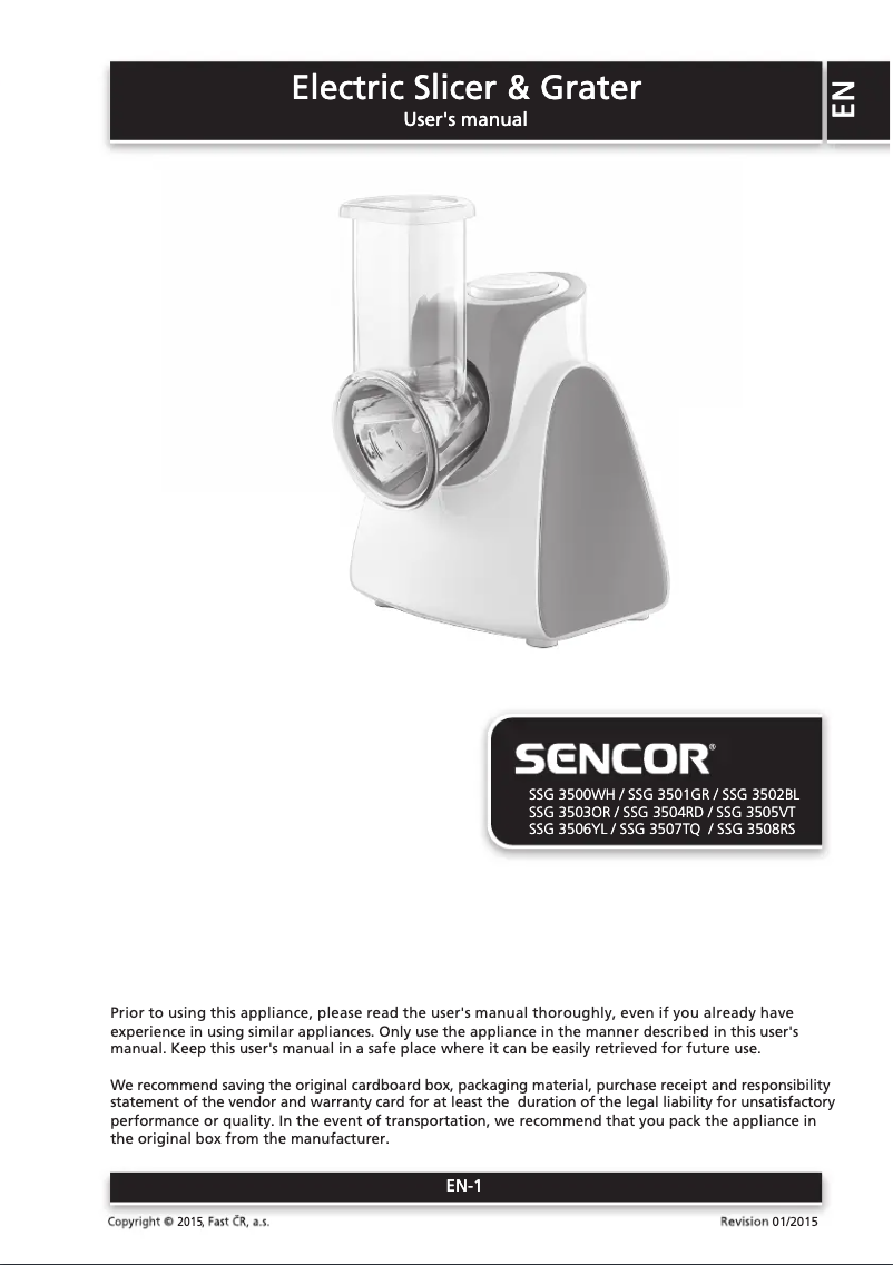 Page 1 de la notice Manuel utilisateur Sencor SSG 3505VT