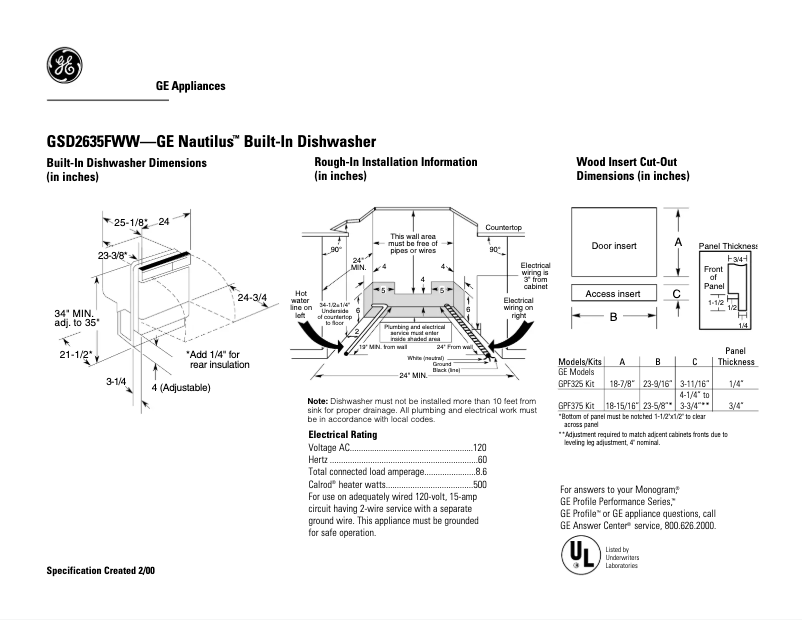 Page n°1 - Fiche technique GE GSD2635FWW
