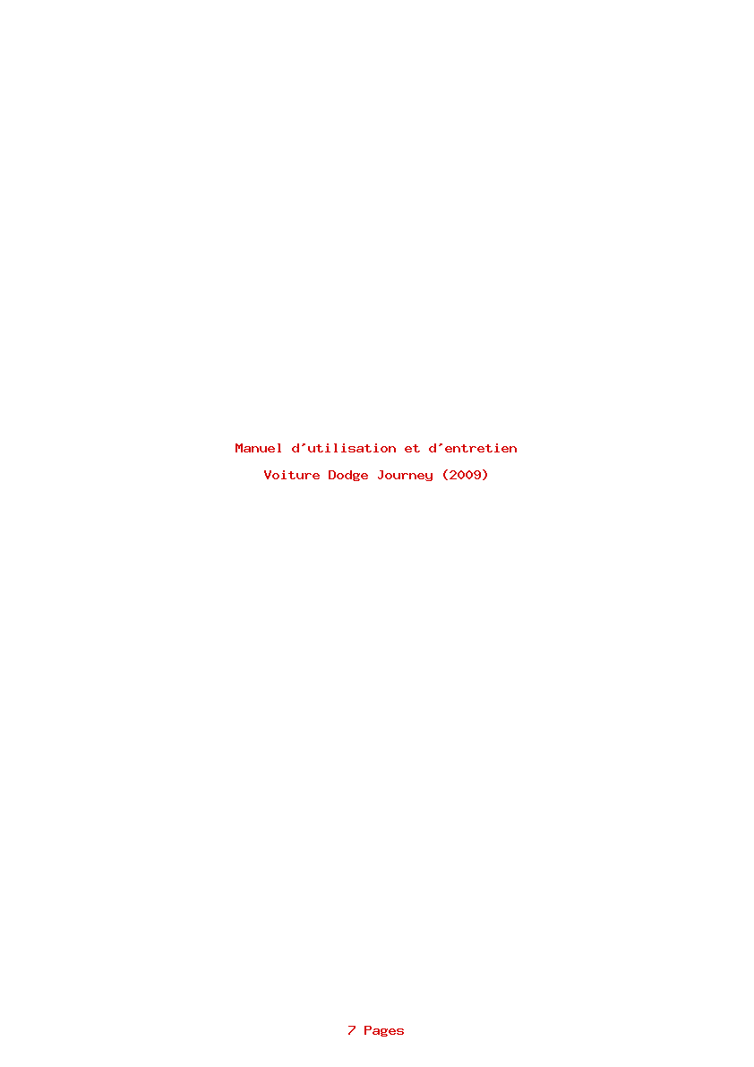 Page 1 de la notice Manuel d'utilisation et d'entretien Dodge Journey (2009)