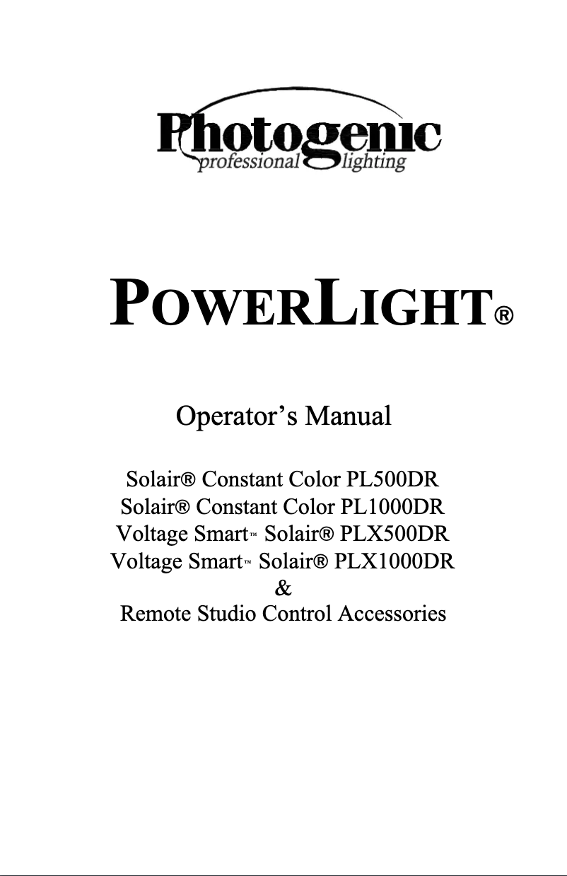 Page 1 de la notice Manuel utilisateur Photogenic Solair PL500DRC
