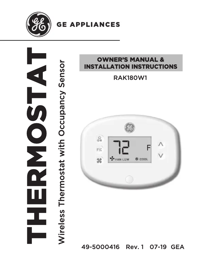 Page n°1 - Guide d'installation GE RAK180W1
