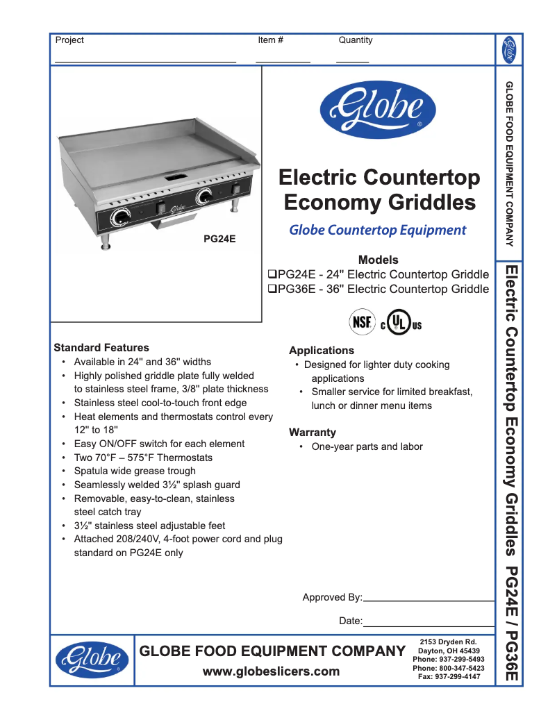 Page 1 de la notice Manuel d'utilisation et d'entretien Globe PG36E