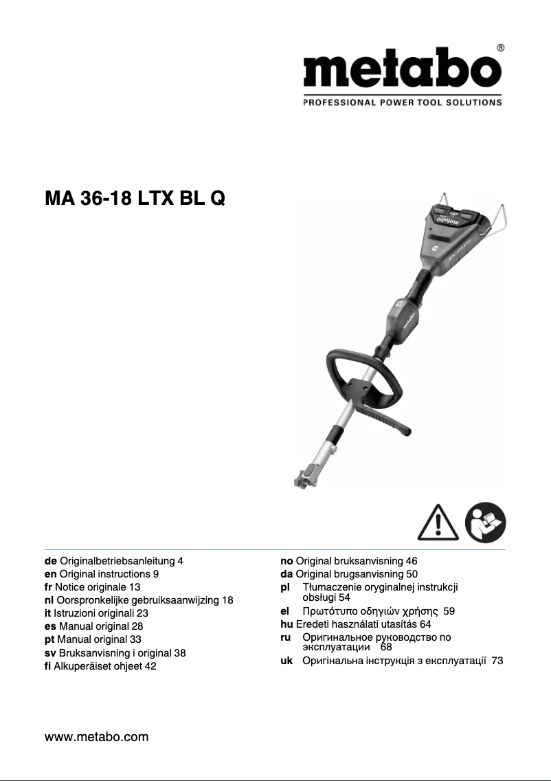 Page 1 de la notice Manuel utilisateur Metabo MA 36-18 LTX BL Q