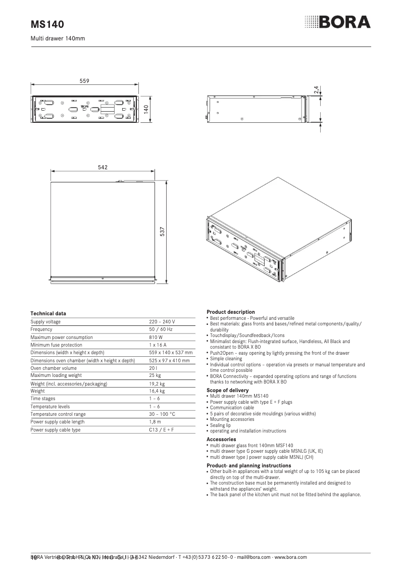Página 1 del manual Ficha técnica BORA MSS140