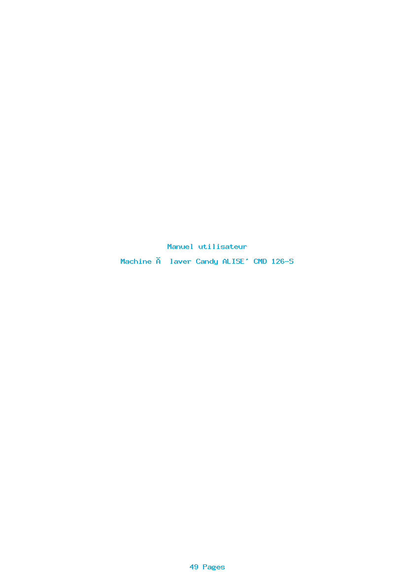 Page 1 de la notice Manuel utilisateur Candy ALISE' CMD 126-S