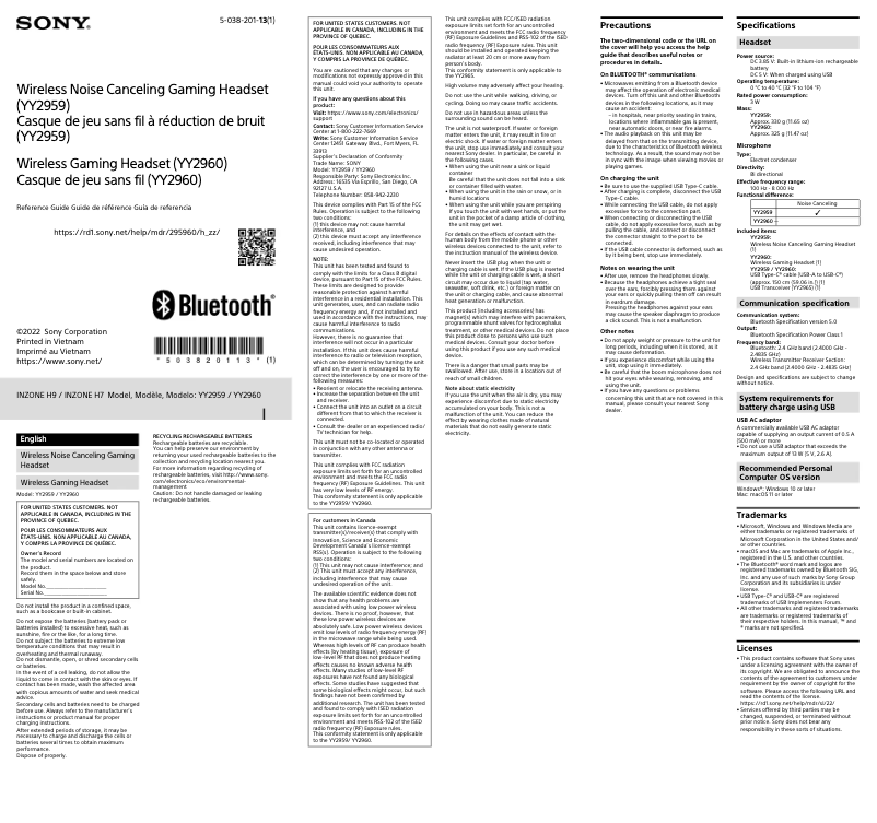 Page 1 of the manual User Manual Sony Inzone H7