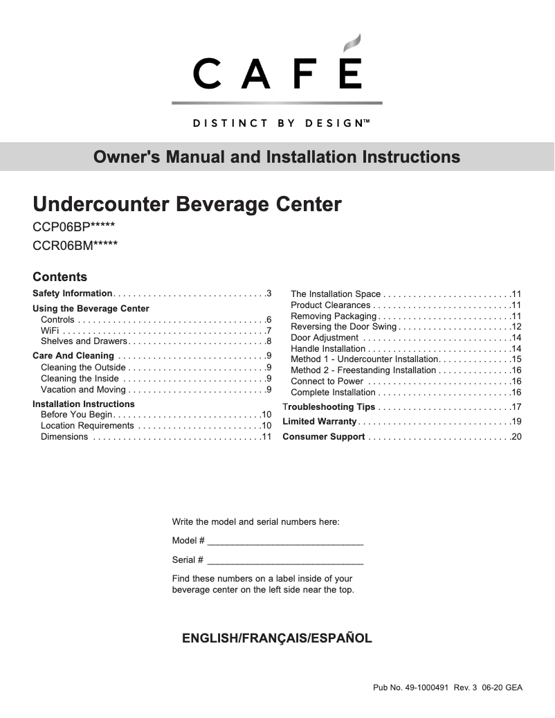 Page 1 de la notice Manuel utilisateur Café CCP06BP3PD1