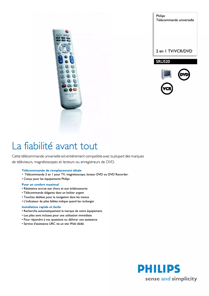 Página 1 del manual Ficha técnica Philips SRU520