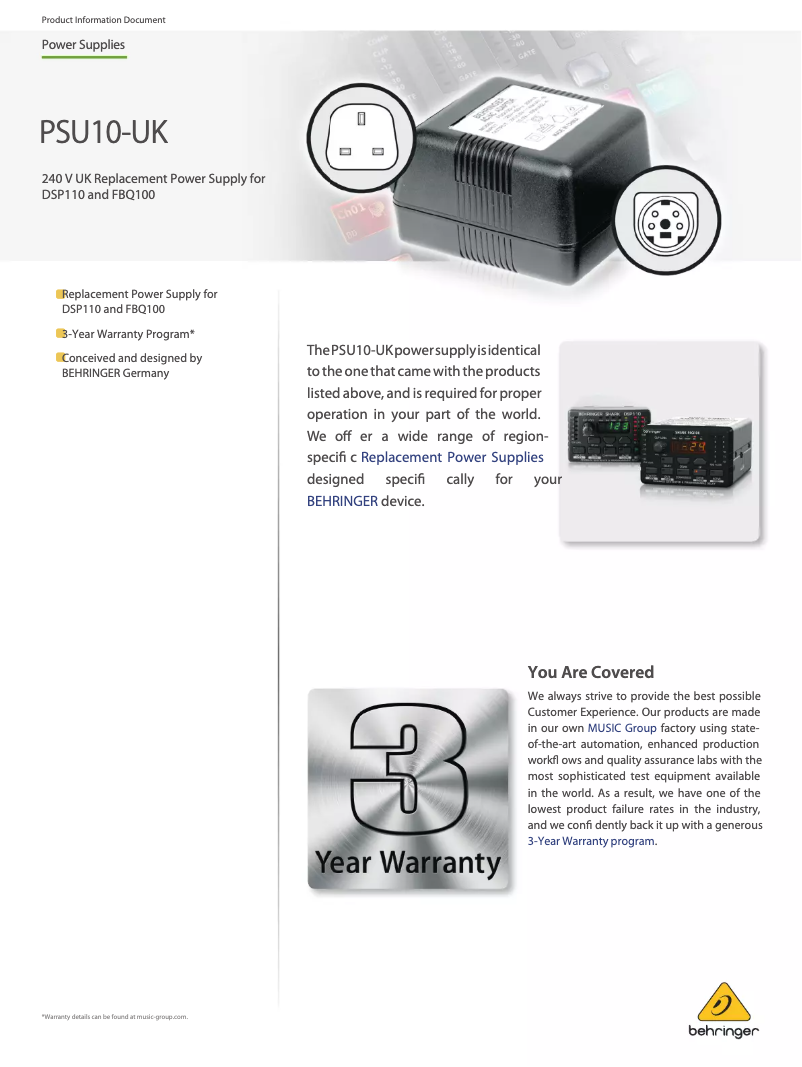 Página 1 del manual Manual de usuario Behringer PSU10-UK