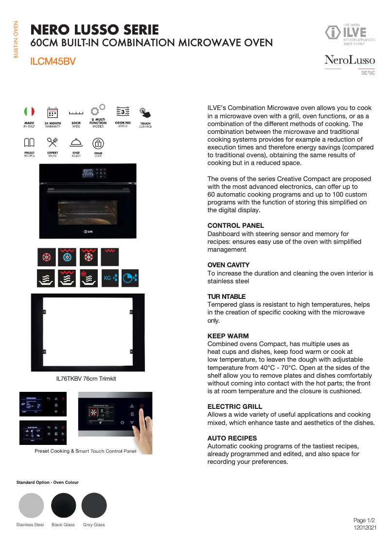Page 1 de la notice Fiche technique Ilve ILCM45BV