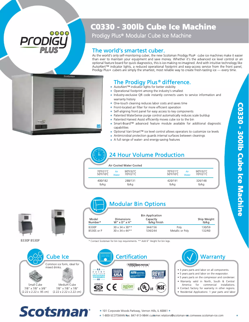 Page 1 de la notice Fiche technique Scotsman C0330MA-32