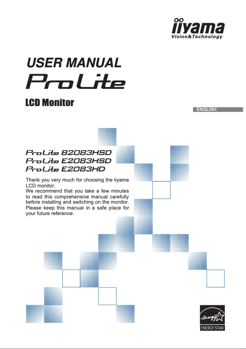 Page 1 de la notice Manuel utilisateur Iiyama ProLite B2083HSD-B1