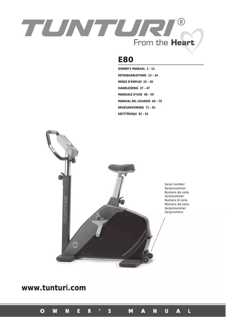 Page 1 de la notice Manuel utilisateur Tunturi E80
