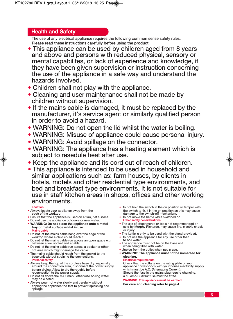 Page 1 de la notice Manuel utilisateur Morphy Richards 102780