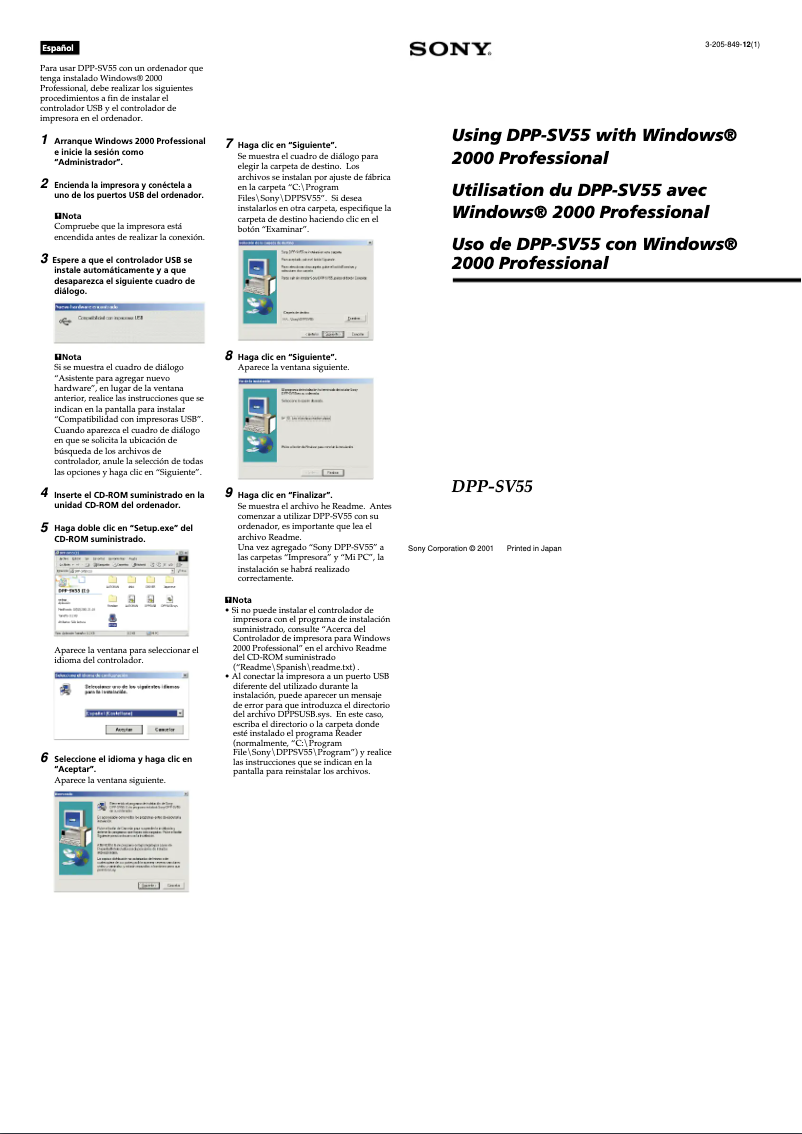 Page 1 de la notice Manuel utilisateur Sony DPP-SV55